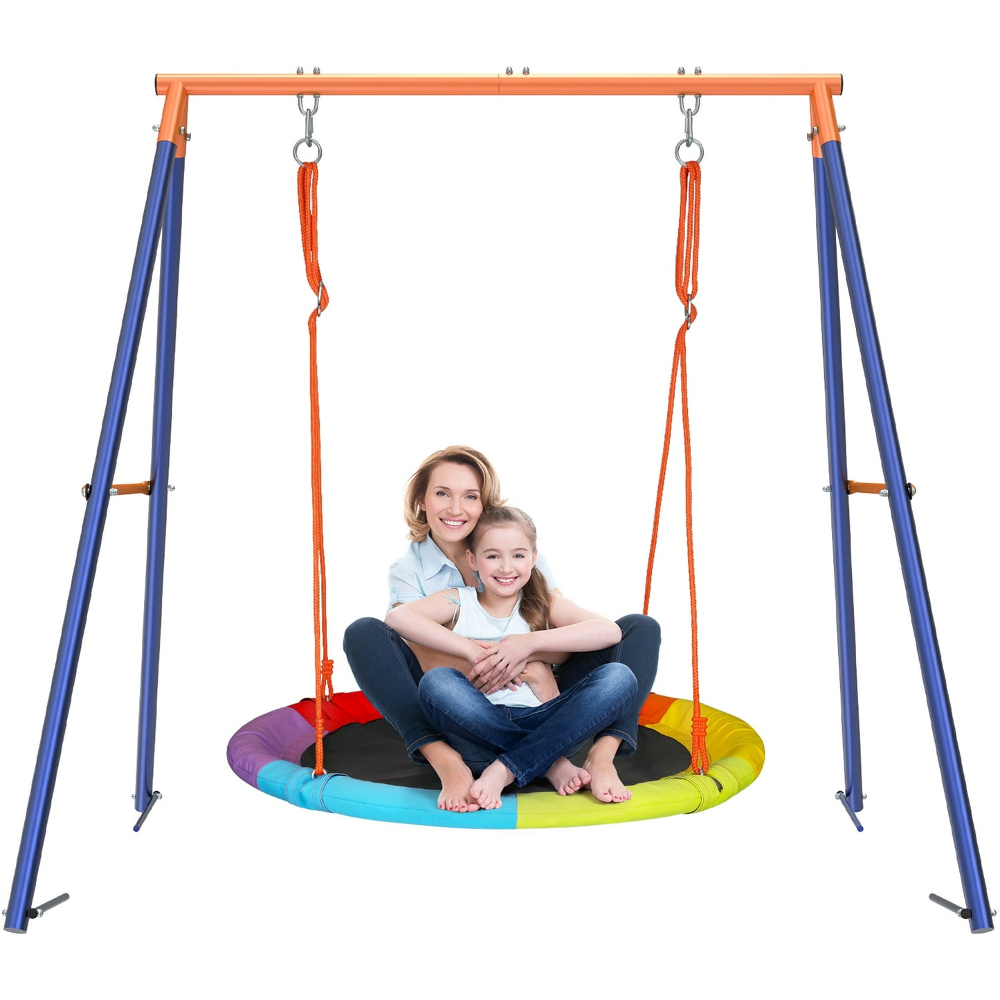 GIKPAL Outdoor Kids Swing Set with Heavy Duty A-Frame Metal Swing Stand, 40" Saucer Swing, for Backyard, Playground