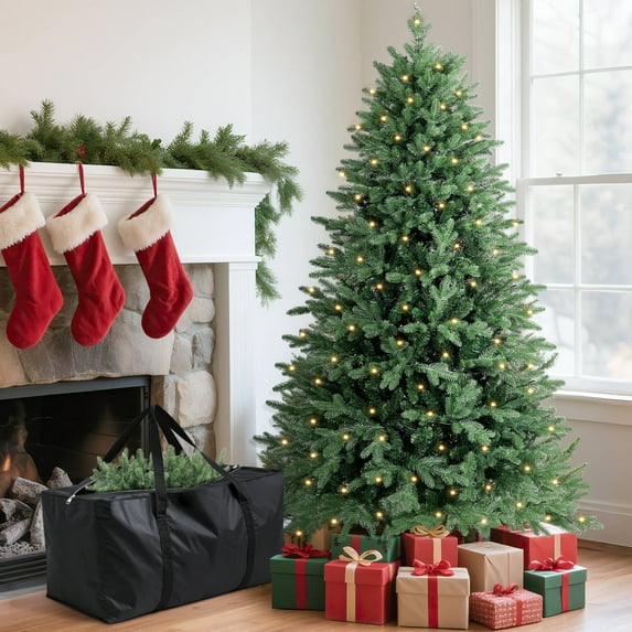 GIKPAL 6FT Pre-Lit Artificial Christmas Tree w/ 400 Warm White LED Lights & 2085 Realistic Tips, Xmas Trees with Hinged Design & Storage Bag, Green