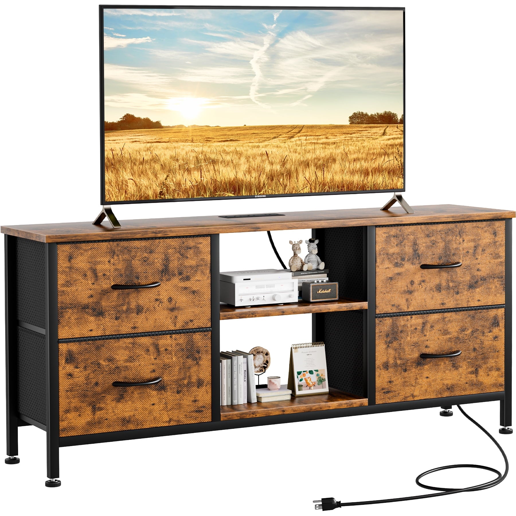GIKPAL Dresser TV Stand, 4 Drawers Dressers for Bedroom TV Stand with
