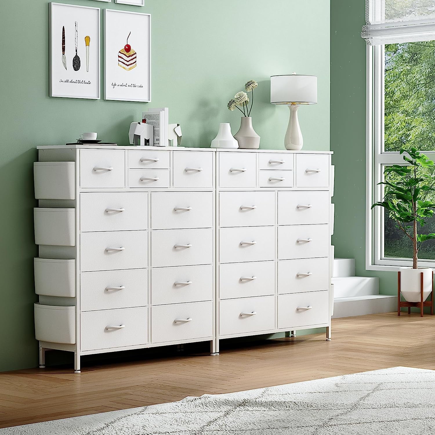 GIKPAL Dressers for Bedroom, 2 Pack White Dresser with 12 Drawers Fabr