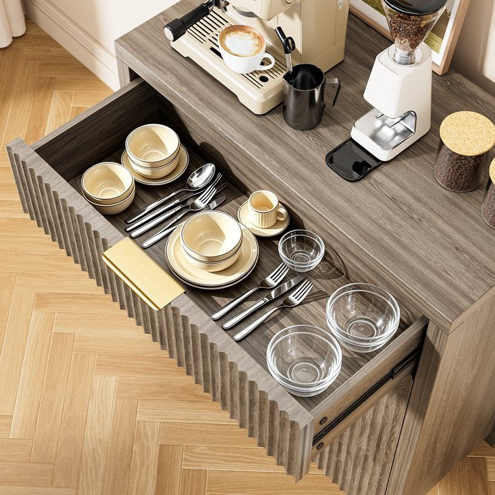 GIKPAL Sideboard Buffet Cabinet with Drawer, Adjustable Shelves, Fluted Storage Cabinet TV Stand for Living Room, Kitchen, Dining Room, Entryway, Gray Oak Set of 4