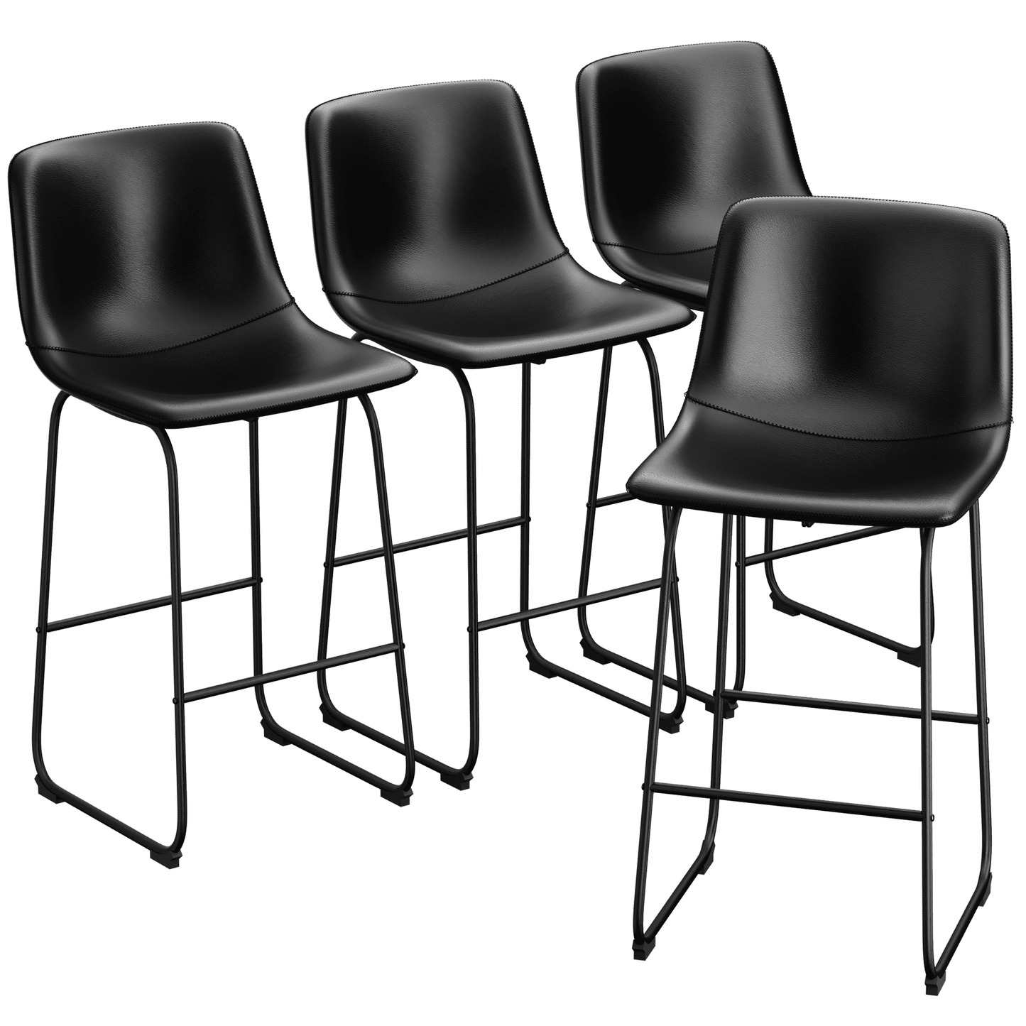 YaFiti 30'' PU Leather Upholstered Bar Stool Set of 4 Counter Bar Height Stools with Backs Modern Armless Stool with Footrest and Metal Legs Modern Bar Chairs for Kitchen Living Room Pub, Black