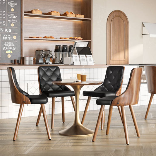 YaFiti Set of 4 Modern Dining Chairs PU Leather Upholstered Dining Side Chairs with Wood Legs for Kitchen Dining Bedroom Living Room, Black