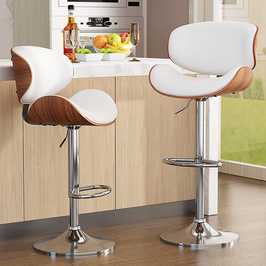 YaFiti Bar Stools Modern Adjustable Swivel Barstools, Armless Kitchen Counter PU Leather Upholstered Bar Stool Island Barstool with Back Set of 2(White)