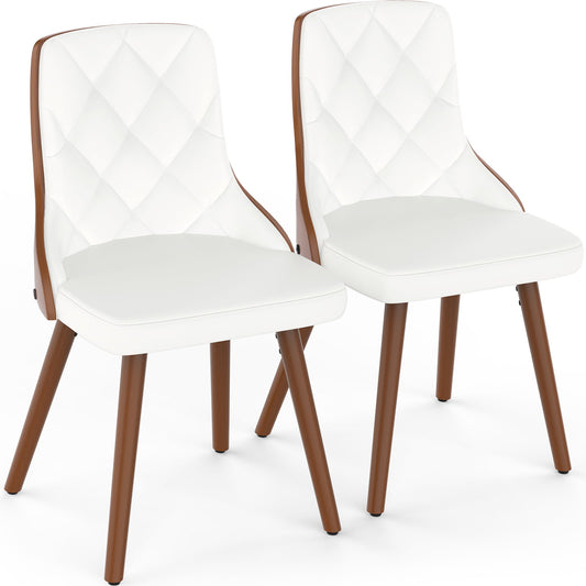 YaFiti Set of 2 Modern Dining Chairs PU Leather Upholstered Dining Side Chairs with Walnut Wood Legs for Kitchen Dining Bedroom Living Room, White