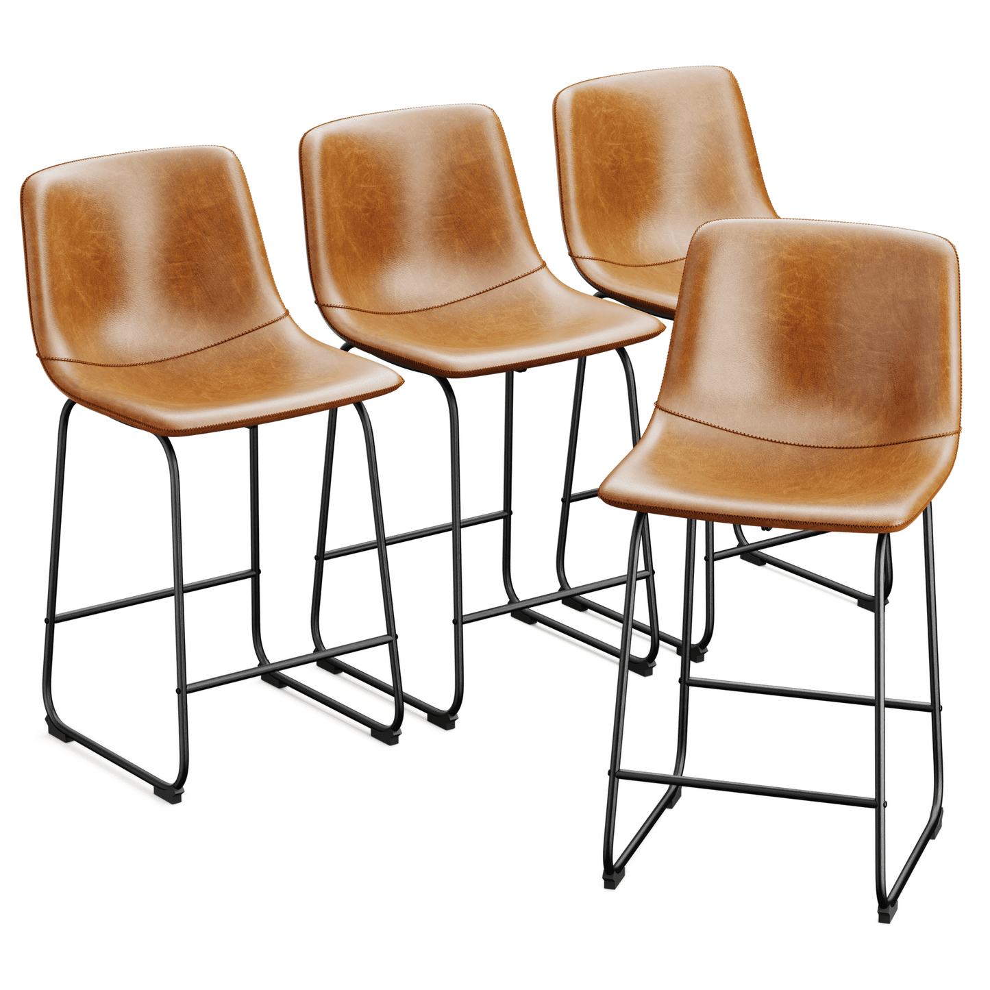 YaFiti Barstools 26'' PU Leather Upholstered Bar Stool Set of 4 Counter Bar Height Stools with Backs Modern Armless Chairs with Footrest and Metal Legs for Kitchen Living Room Pub, Brown