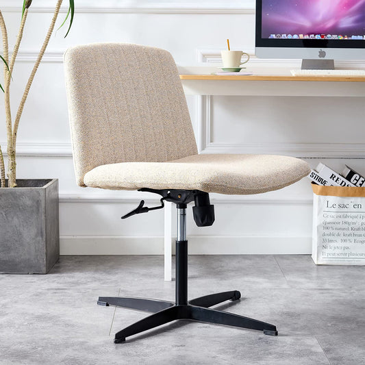 YaFiti Armless Office Desk Chair No Wheels Modern Swivel Vanity Chair, Height Adjustable Wide Padded Seat Fabric Material Computer Task Chair for Home Office Beige