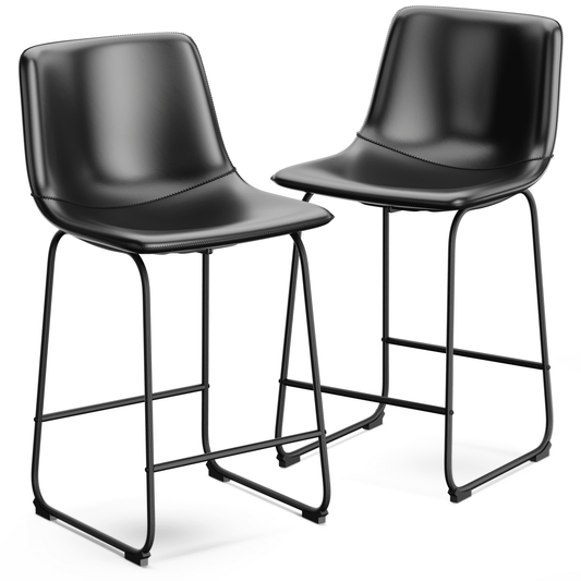 YaFiti 26'' PU Leather Upholstered Bar Stool Set of 2 Counter Bar Height Stools with Backs Modern Armless Stool with Footrest and Metal Legs Modern Bar Chairs for Kitchen Living Room Pub, Black