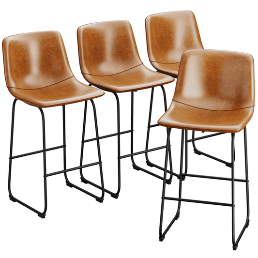 YaFiti 30'' PU Leather Upholstered Bar Stool Set of 4 Counter Bar Height Stools with Backs Modern Armless Stool with Footrest and Metal Legs Modern Bar Chairs for Kitchen Living Room Pub, Brown