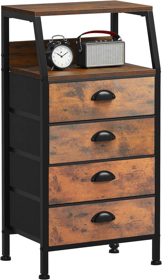 GIKPAL Nightstand Dresser with 4 Drawers 2 pcs, Shelf with Drawers for Bedroom, Hallway, Entryway, Closets, with Sturdy Steel Frame, Wood Top, Easy Pull Handles, Rustic Brown Wood Grain Print