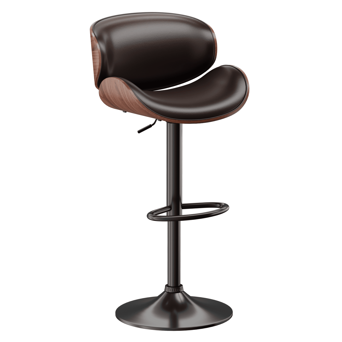 Aowos Bar Stools Adjustable Swivel Barstools Counter Stools with Back, Mid-Century Modern PU Leather Upholstered Counter Height Barstools, Kitchen Island Bar Chairs, Brown