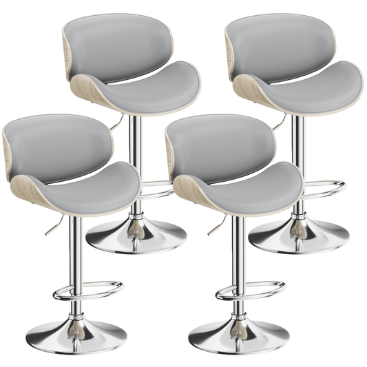 Aowos Bar Stools Adjustable Swivel Barstools Counter Stools with Back Sets of 4, Mid-Century Modern PU Leather Upholstered Counter Height Barstools, Kitchen Island Bar Chairs, Gray