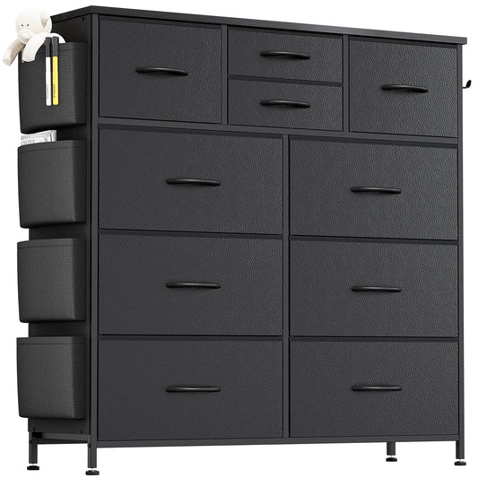 GIKPAL Fabric Dresser with Wood Top, Storage Tower for Bedroom & Closet, PU Black