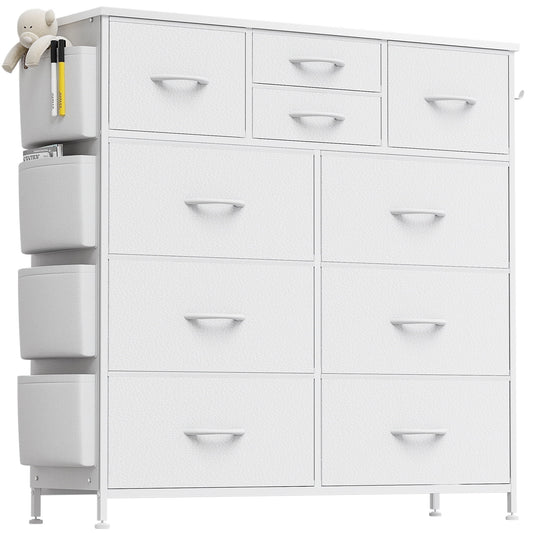 GIKPAL Fabric Dresser with Wood Top, Storage Tower for Bedroom & Closet, White