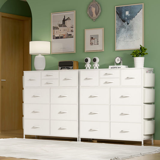 GIKPAL 10 Drawers Dresser 2 Pack, Chest of Drawers Fabric White Dressers with Leather Finish for Adult Dressers for Bedroom