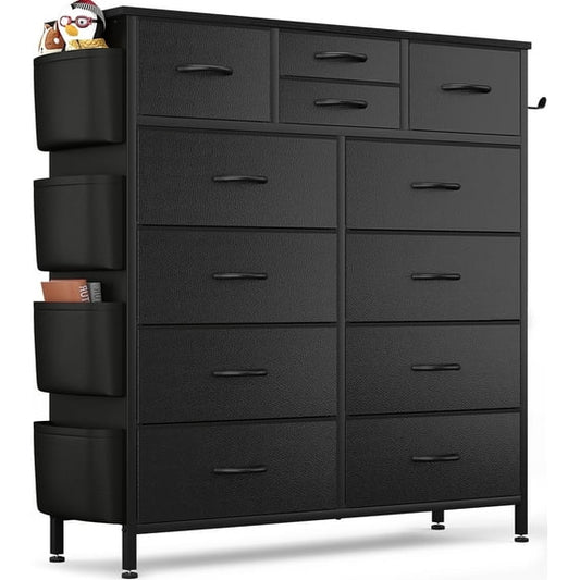 Aowos 12 Fabric Drawer Dresser for Bedroom Chest of Drawers with Wooden Top, Black