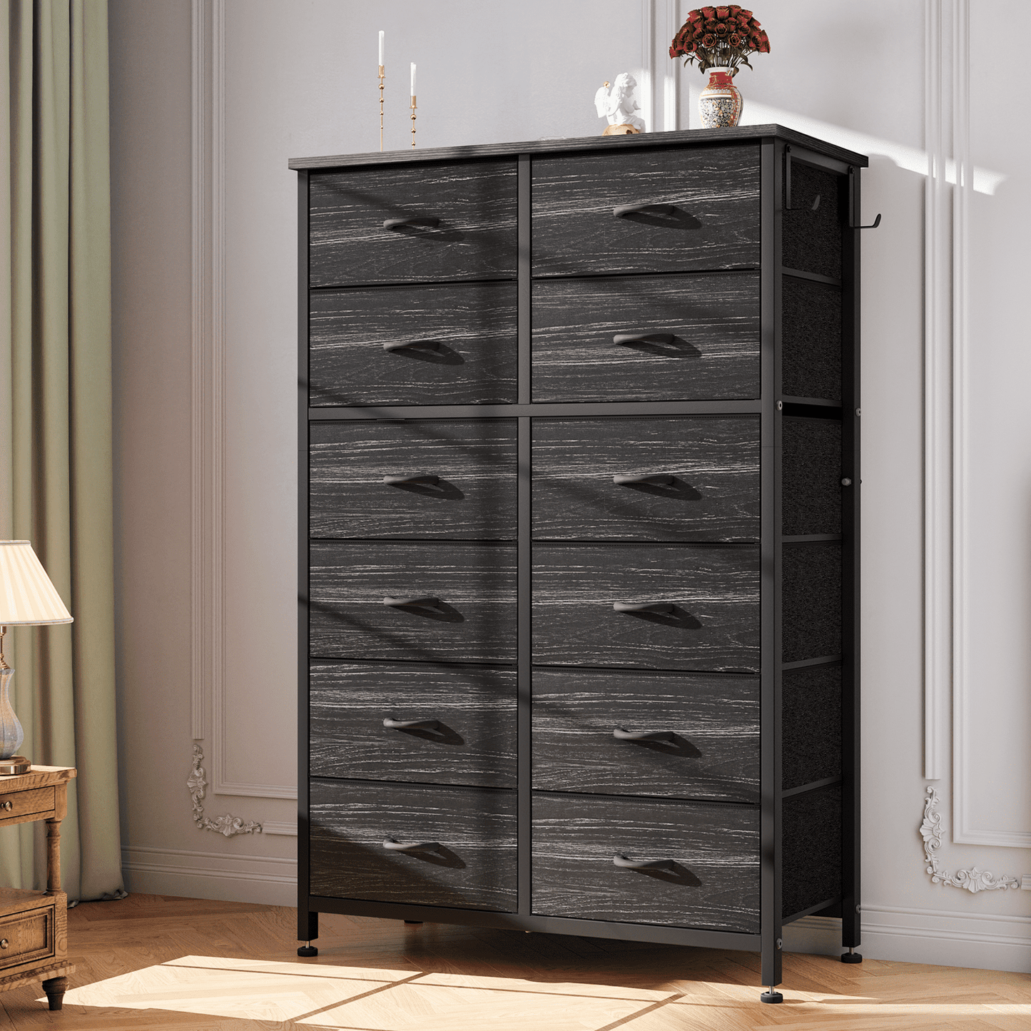 GIKPAL 12 Drawer Dresser Tall Dressers for Bedroom Kids Chest of Drawers Fabric Black Dresser with 12 Drawers Long Dresser, Black