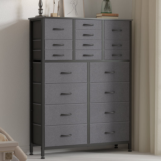 GIKPAL 18 Drawer Dressers for Bbedroom, with Storage Tower Clothes Organizer Wood Tabletop for Living Room, Gray