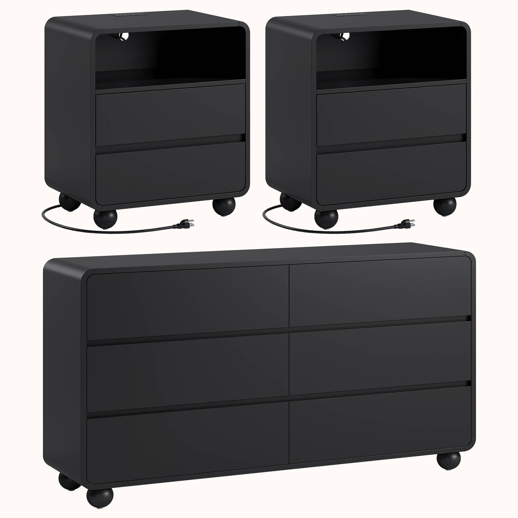 GIKPAL 3-Piece Dresser and Nightstand Sets for Bedroom, Includes 6 Dra