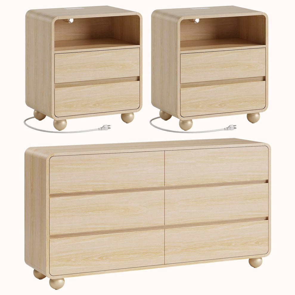GIKPAL 3-Piece Dresser and Nightstand Sets for Bedroom, Includes 6 Dra