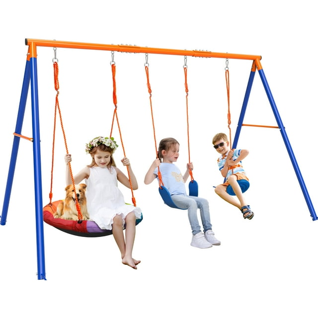 GIKPAL 3-in-1 Swing Set for Backyard 440 lbs with Heavy Duty Double Reinforced Outdoor Swing Stand, A-Frame, Waterproof, with 2 Adjustable Swings for Backyard