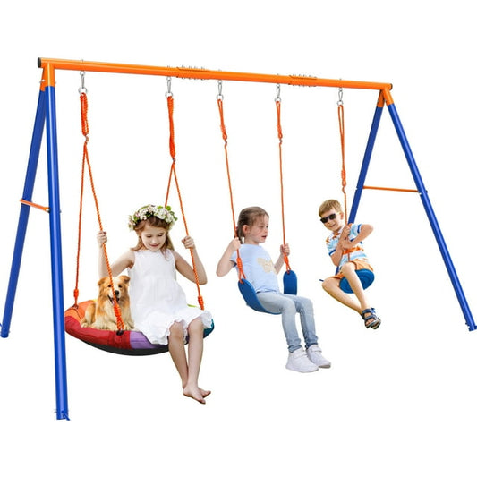 GIKPAL 3-in-1 Swing Set for Backyard 440 lbs with Heavy Duty Double Reinforced Outdoor Swing Stand, A-Frame, Waterproof, with 2 Adjustable Swings for Backyard