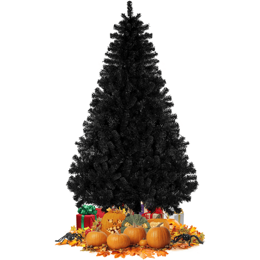 GIKPAL 6ft Black Christmas Tree w/800 Branch Tips, Hinged Xmas tree for Home, Office, Party Halloween Decoration Tree with Metal Stand