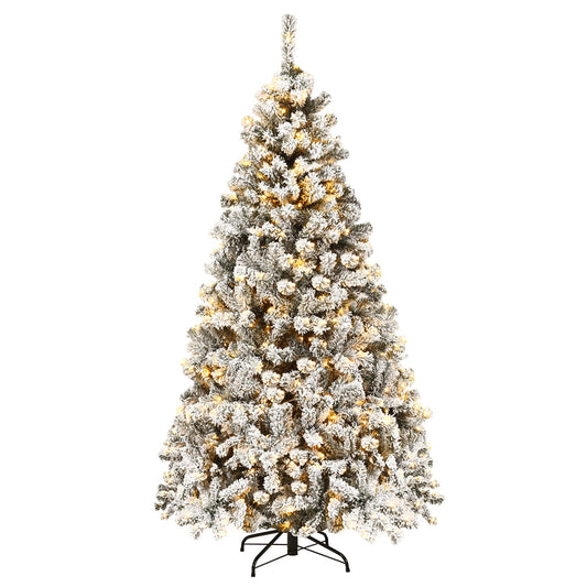 GIKPAL 6ft Pre-lit Artificial Christmas Tree with Incandescent Warm White Lights, Snow Flocked Full Prelighted Xmas Tree with 800 Branch Tips, 250 Incandescent Lights & Foldable Stand, White