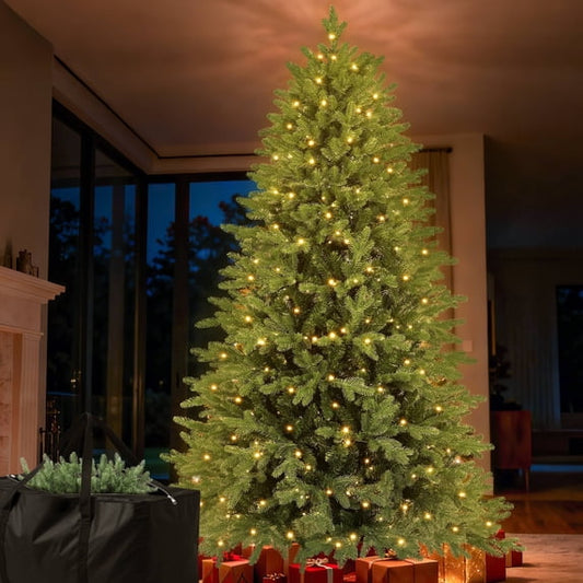 GIKPAL Prelit Artificial Full Christmas Tree 6FT with 2085 PE PVC Tips, Premium Pre-Lit Holiday Xmas Tree with 400 UL Incandescent Lights, Metal Hinges & Foldable Base for Home Office Party, Green