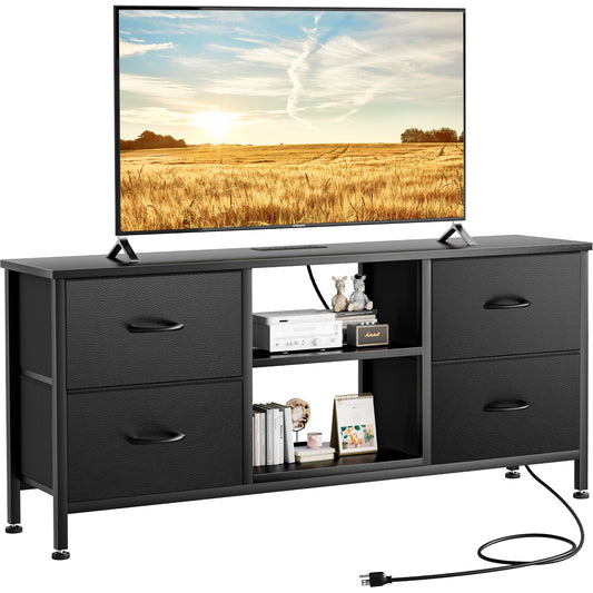 GIKPAL Black Dresser TV Stand for TVs Up to 50" TV Stand Dressers for Bedrooms with 4 Drawers, Modern TV Stand Dresser