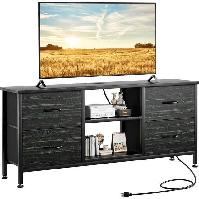 GIKPAL Black Dresser TV Stand for TVs up to 50" TV stand dressers for bedrooms with 4 drawers, Modern TV Stand Dresser