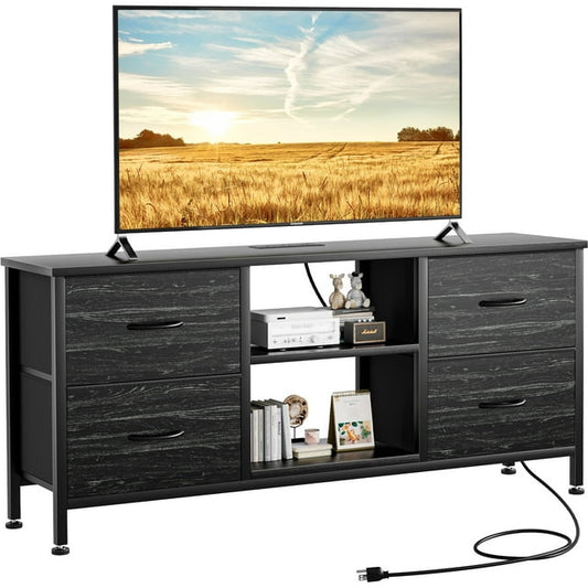 GIKPAL Black Dresser TV Stand for TVs up to 50" TV stand dressers for bedrooms with 4 drawers, Modern TV Stand Dresser