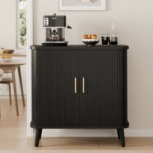 GIKPAL Sideboards and Buffets, Accent Cabinet with Tambour Sliding Doors, Adjustable Shelf for Kitchen Storage, Storage Cabinet for Dining Living Room, Entryway, Black