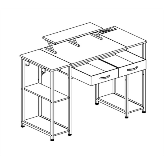 GIKPAL Computer Desk,Home Office Desk with Storage Shelves and Power Outlet, Small Writing Desk with Monitor Stand, Modern Design Corner Table, Carbon Black