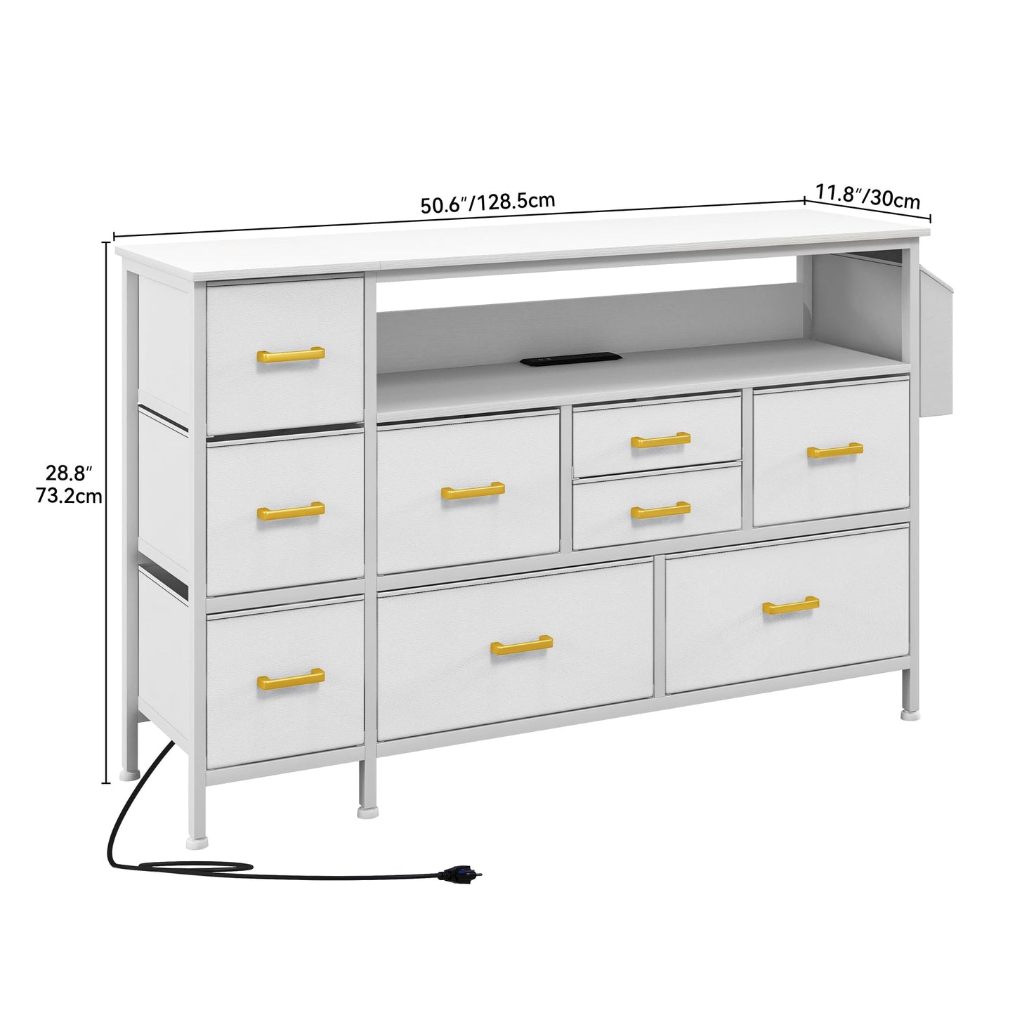 GIKPAL Dresser for Bedroom 6 Drawers - Fabric Dressers for Bedroom with LED Light & Charging Station - Chest of Drawers for Living Room Hallway Closet,White