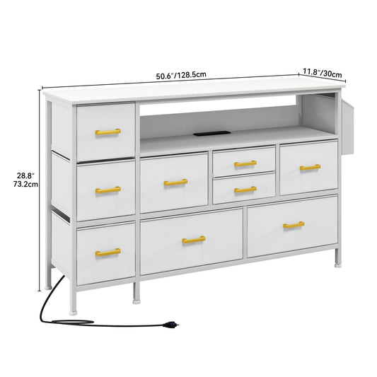 GIKPAL Dresser for Bedroom 6 Drawers - Fabric Dressers for Bedroom with LED Light & Charging Station - Chest of Drawers for Living Room Hallway Closet,White