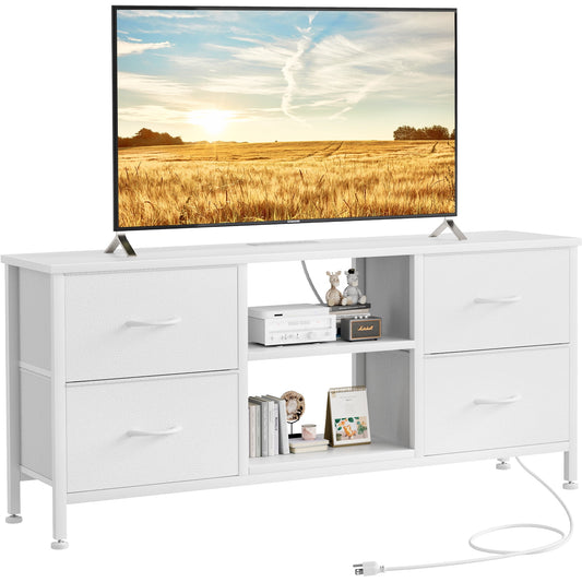 GIKPAL Dresser TV Stand, 4 Drawers White Dressers for Bedroom TV Stand with Charging Station for 50" TV Chest of Drawers Media Console for Living Room