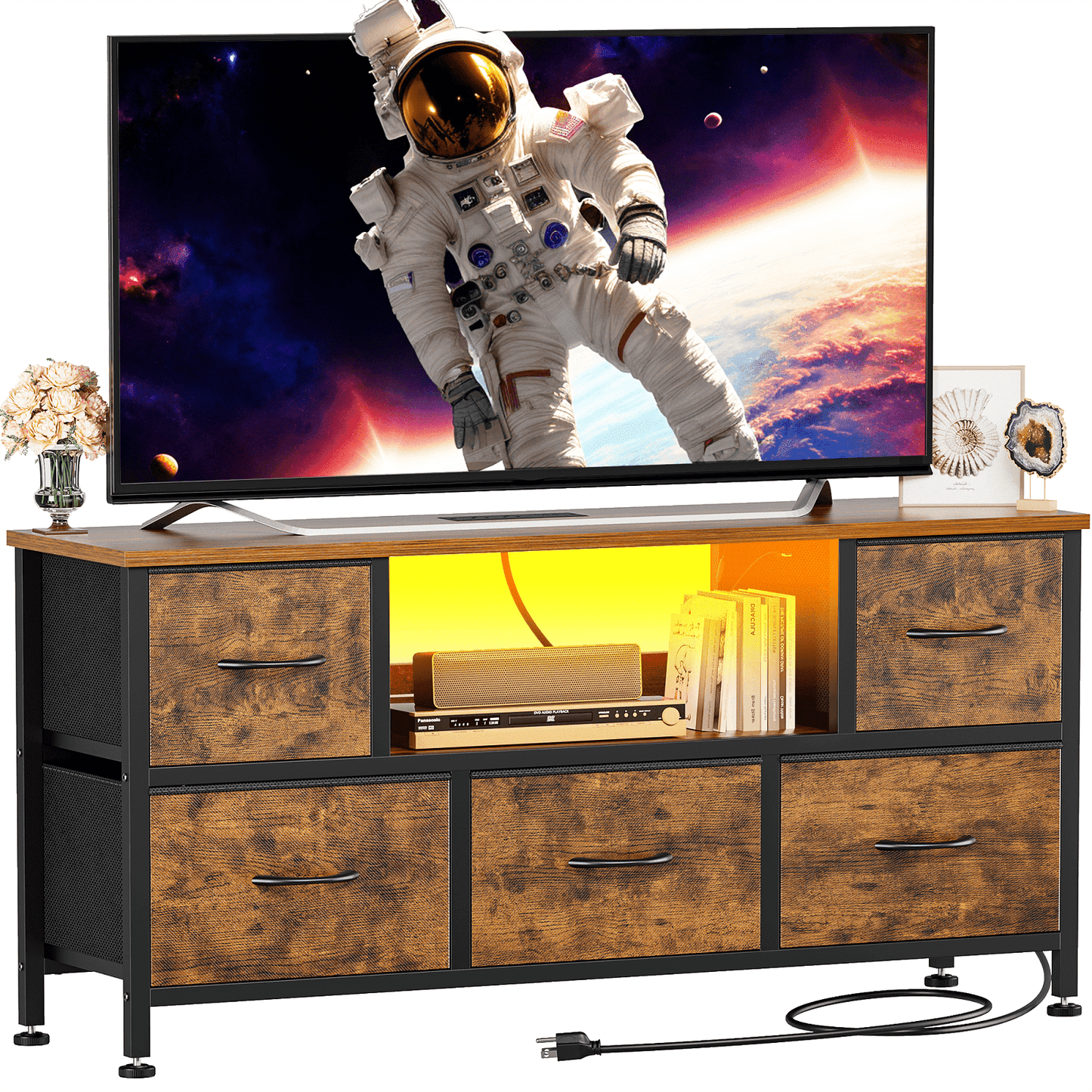 GIKPAL Dresser TV Stand 50" Entertainment Center with Storage TV stand Dressers for Bedroom TV Stand with Drawers, TV & Media Console Furniture for Living Room, Brown