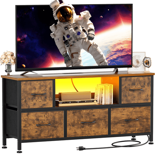 GIKPAL Dresser TV Stand 50" Entertainment Center with Storage TV stand Dressers for Bedroom TV Stand with Drawers, TV & Media Console Furniture for Living Room, Brown