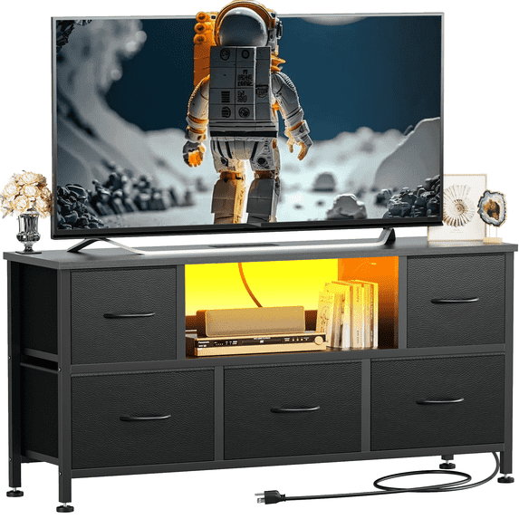 GIKPAL Dresser TV Stand 50" Entertainment Center with Storage TV stand Dressers for Bedroom TV Stand with Drawers with PU Finish, TV & Media Console Furniture for Living Room, Black