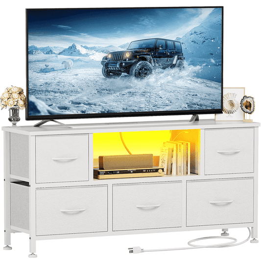 GIKPAL Dresser TV Stand 50" Entertainment Center with Storage TV stand Dressers for Bedroom TV Stand with Drawers with PU Finish, TV & Media Console Furniture for Living Room, White