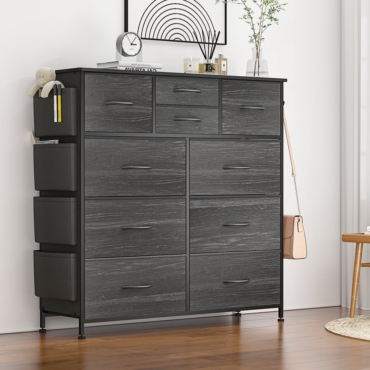 GIKPAL Dressers for Bedroom, Black Dresser with 10 Drawer Fabric Chest of Drawers Storage Drawer Unit Tower, Black