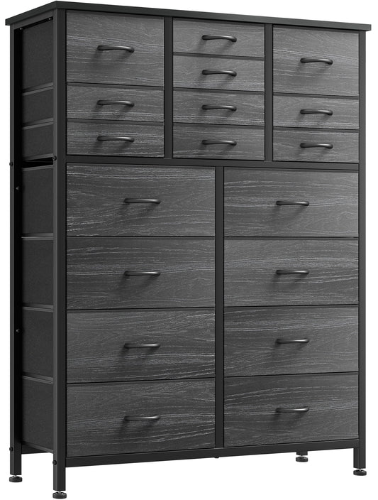 GIKPAL Dressers for Bedroom, Chest of Drawers Black Dresser with 18 Drawers Fabric Tall Dresser, Steel Frame Wooden Top