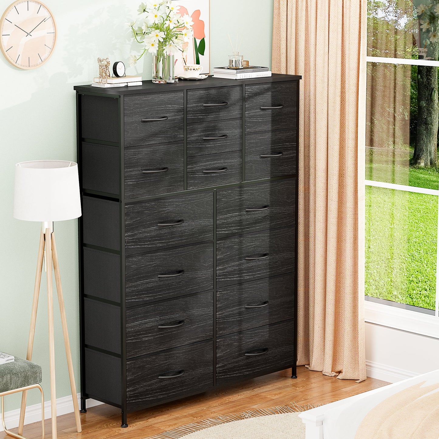 GIKPAL Dresser for Bedroom with 15 Drawers, Black Dressers Chest of Drawers Fabric Dresser Storage Tower Organizer Units for Living Room