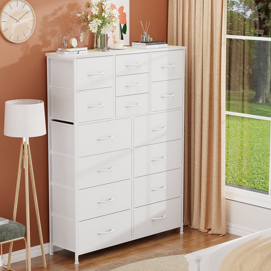 GIKPAL Dressers for Bedroom with 15 Drawers, White Dressers Chest of Drawers Fabric Dresser Storage Tower Organizer Units for Living Room