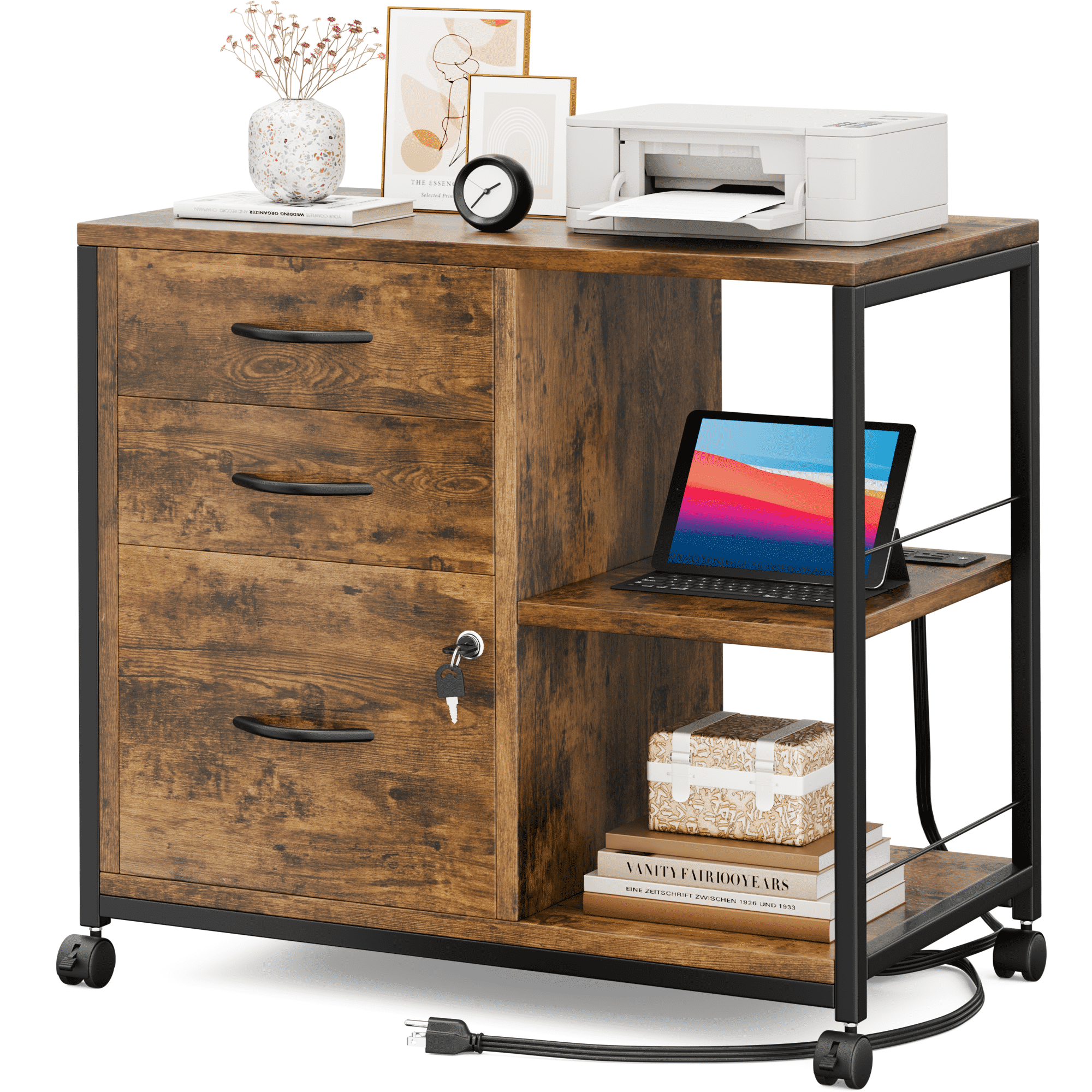 Key Filing Drawer GIKPAL File Cabinet with Lock and Key, 3 Drawer Storage Drawers with P ...
