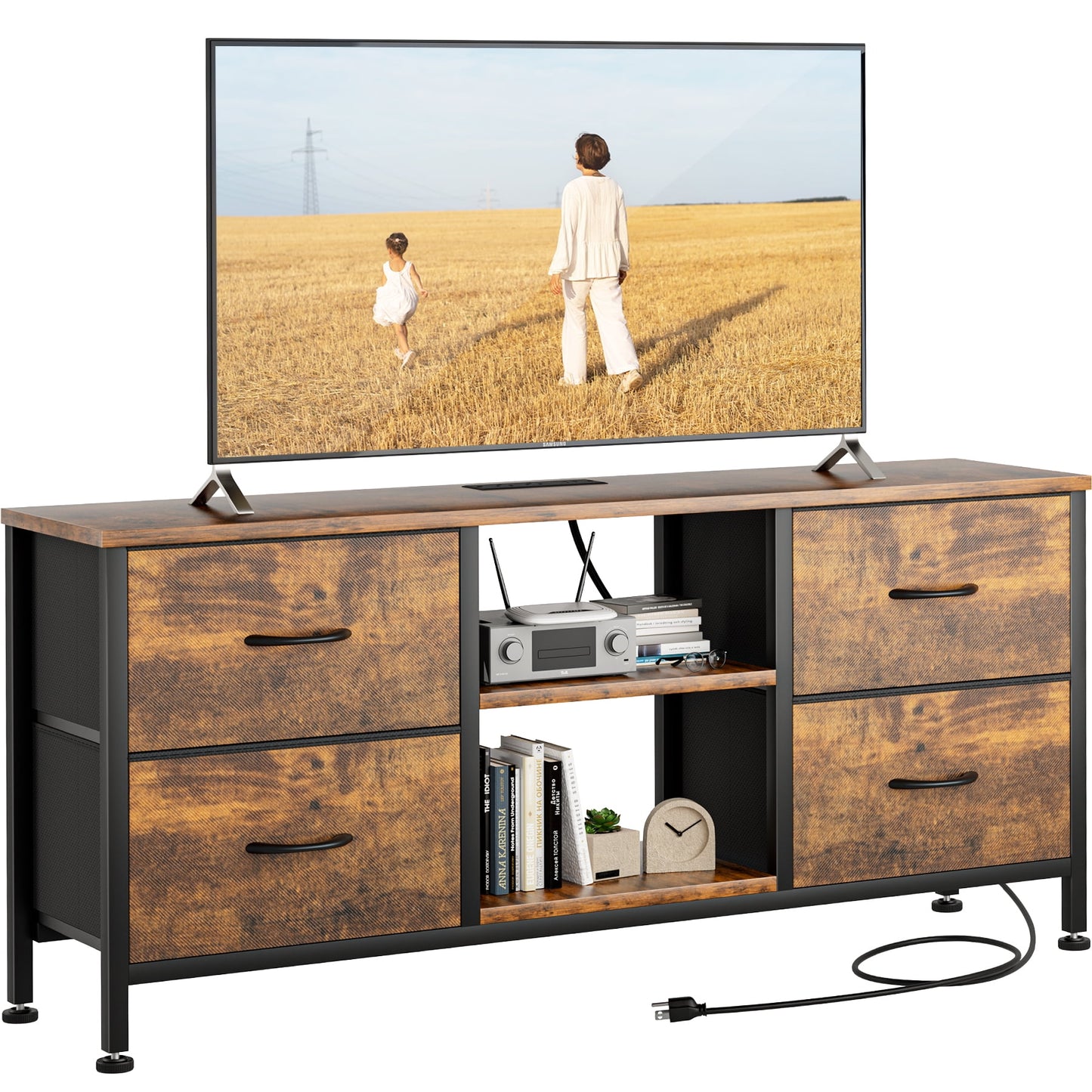 GIKPAL Modern Dresser TV Stand for TVs up to 50" TV stand dressers for bedrooms with 4 drawers, Brown