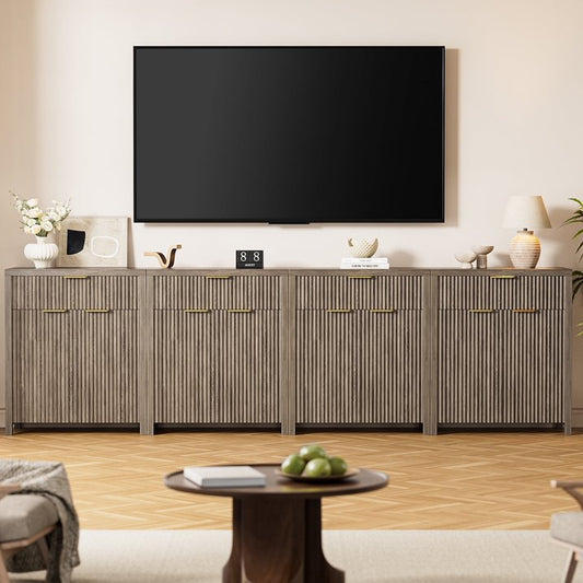 GIKPAL Sideboard Buffet Cabinet with Drawer, Adjustable Shelves, Fluted Storage Cabinet TV Stand for Living Room, Kitchen, Dining Room, Entryway, Gray Oak Set of 4
