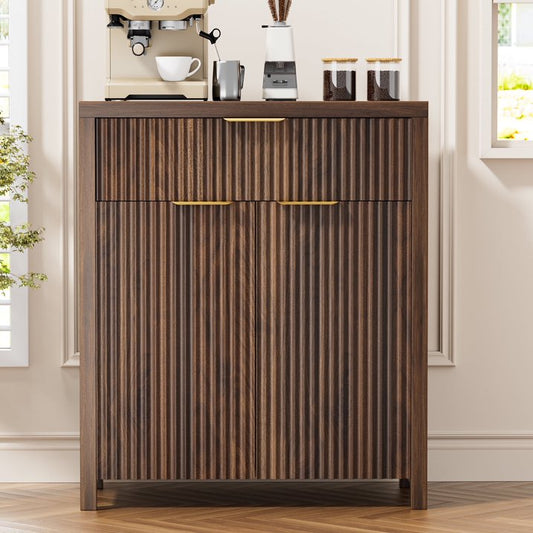 GIKPAL Sideboard Buffet Cabinet, Fluted Kitchen Storage Organizer with Adjustable Shelf and Doors, Modern Accent Cabinet with Storage Drawer for Dining Living Room, Walnut