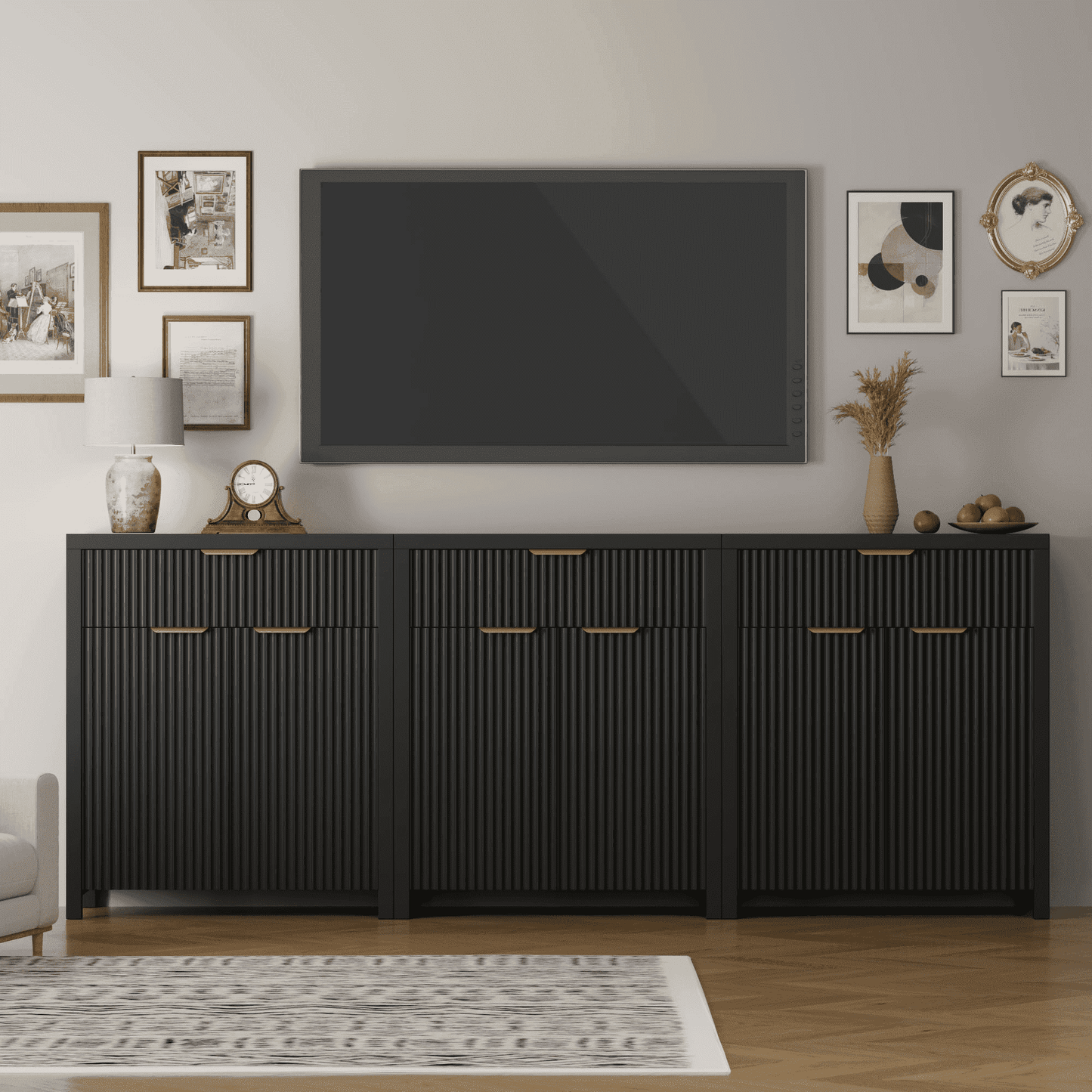 GIKPAL Storage Cabinet with Drawer Set of 3, Sideboard Buffet Cabinet with Adjustable Shelves, Black TV Stand for Living Room, Accent Entryway Cabinet for Kitchen Dining Room